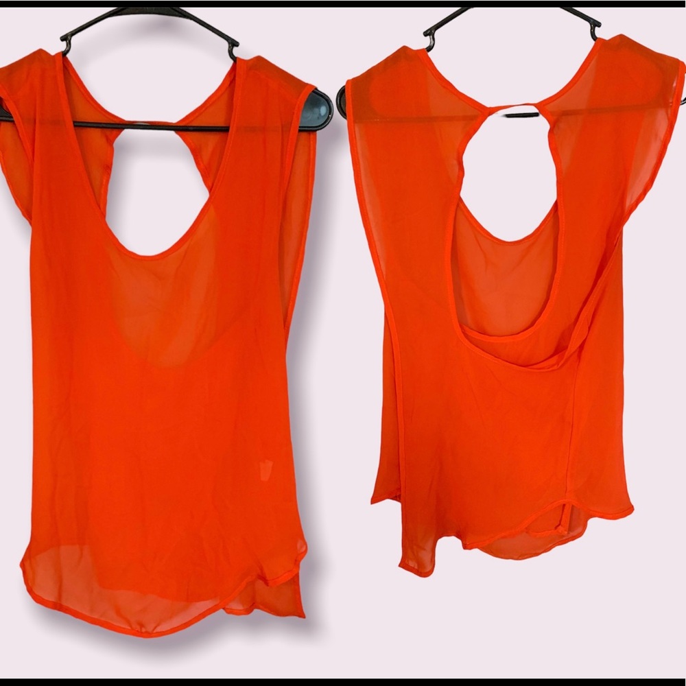Orange Sleeveless Blouse (also see through)